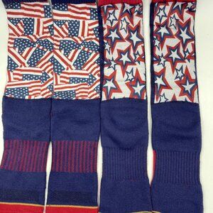 2-PK USA American Flag Knee-High Baseball Socks Patriotic Stars Stripes 7-12